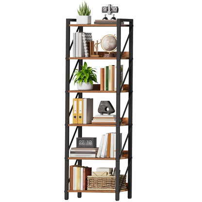 HOOBRO Bookshelf, 6-Tier Industrial Bookcase, Book Shelf Storage Organizer, Tall Bookshelf with Metal Frame for Living Room, Bedroom, Home Office, Kitchen