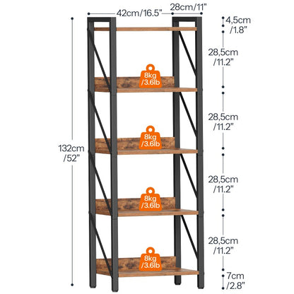 HOOBRO Bookshelf, 5-Tier Industrial Bookcase, Book Shelf Storage Organizer, Tall Bookshelf with Metal Frame for Living Room, Bedroom, Home Office, Kitchen
