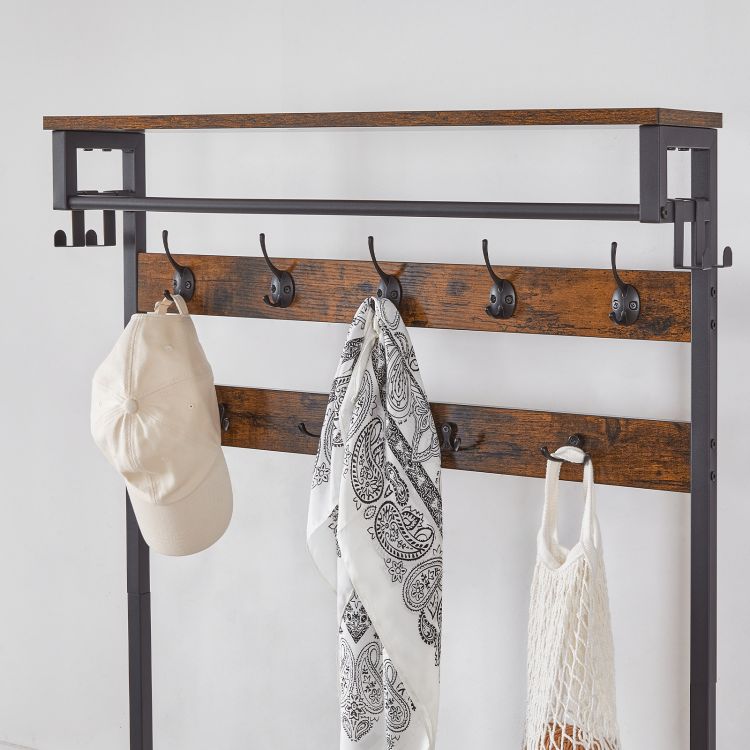 HOOBRO Hall Tree with Bench, Entryway Coat Rack with Shoe Rack, Shoe and Coat Rack, 5 Tier Shoe Storage Organizer with Oxford Fabric Side Pockets, Adjustable Mesh Shelves