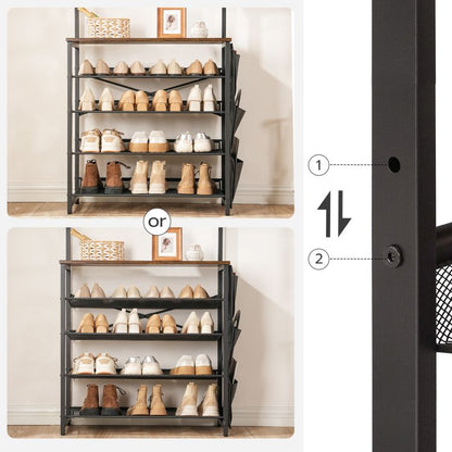HOOBRO Hall Tree with Bench, Entryway Coat Rack with Shoe Rack, Shoe and Coat Rack, 5 Tier Shoe Storage Organizer with Oxford Fabric Side Pockets, Adjustable Mesh Shelves