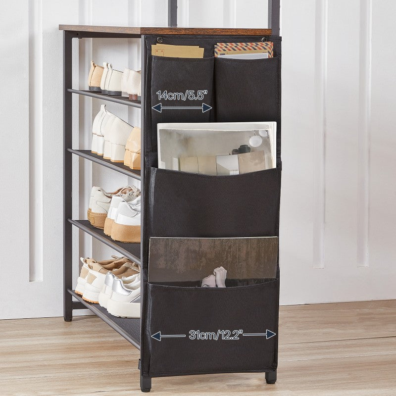HOOBRO Hall Tree with Bench, Entryway Coat Rack with Shoe Rack, 39.4" Shoe and Coat Rack, 5 Tier Shoe Storage Organizer with Oxford Fabric Side Pockets, Adjustable Mesh Shelves