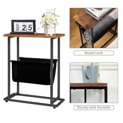 HOOBRO Narrow Small Side Table for Small Spaces, Slim End Table Magazine Table Skinny Nightstand with Storage Holder, for Living Room, Accent Snack Couch Bedside Table