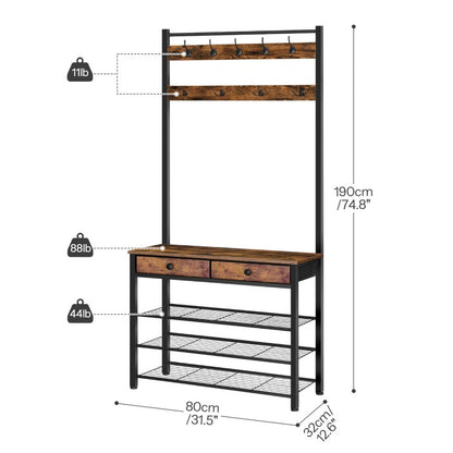 HOOBRO Hall Tree, Entryway Coat and Shoe Rack, Hall Tree with Bench, Shoe and Coat Rack with 2 Fabric Drawers, Coat Rack with Shoe Storage, 4 Tier Shoe Organizer