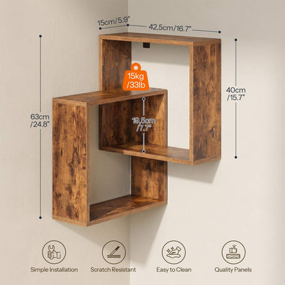HOOBRO Wall Mounted 3-Tier Corner Floating Shelves, Geometric Cross Display Rack