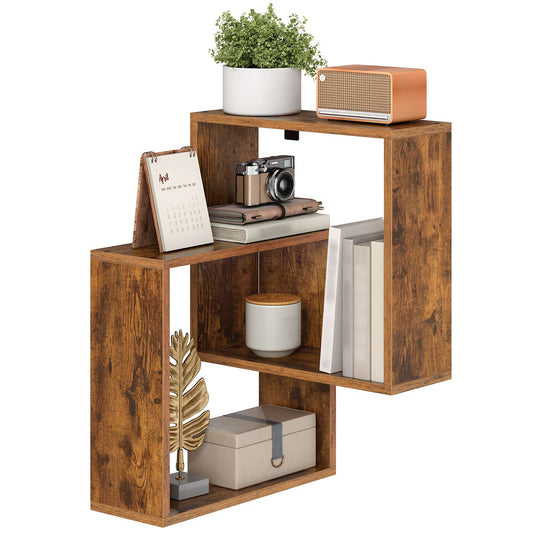 HOOBRO Wall Mounted 3-Tier Corner Floating Shelves, Geometric Cross Display Rack