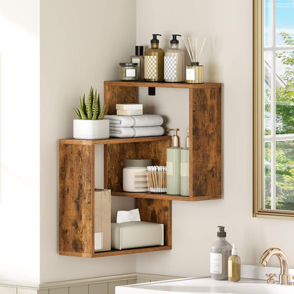HOOBRO Wall Mounted 3-Tier Corner Floating Shelves, Geometric Cross Display Rack