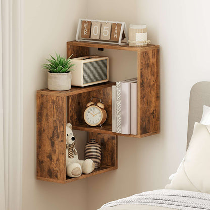 HOOBRO Wall Mounted 3-Tier Corner Floating Shelves, Geometric Cross Display Rack