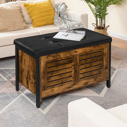 HOOBRO Wooden Toy Chest, Storage Bench with Padded Seat, Shoe Bench, Supports 220 lb, Entryway Bench, 31.5 x 15.7 x 19.3 Inches, Easy Assembly, Bed End Stool, Bedroom