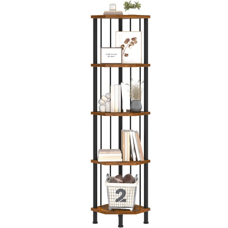 HOOBRO 5-Tier Corner Shelf Stand, Industrial 58.3" Corner Shelf, Corner Bookshelf Storage Stand, Tall Display Shelf Plant Stand for Small Space, Bathroom, Living Room Decor