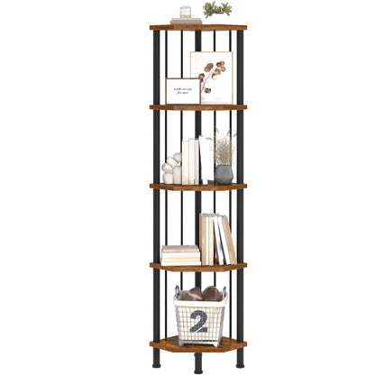HOOBRO 5-Tier Corner Shelf Stand, Industrial 58.3" Corner Shelf, Corner Bookshelf Storage Stand, Tall Display Shelf Plant Stand for Small Space, Bathroom, Living Room Decor