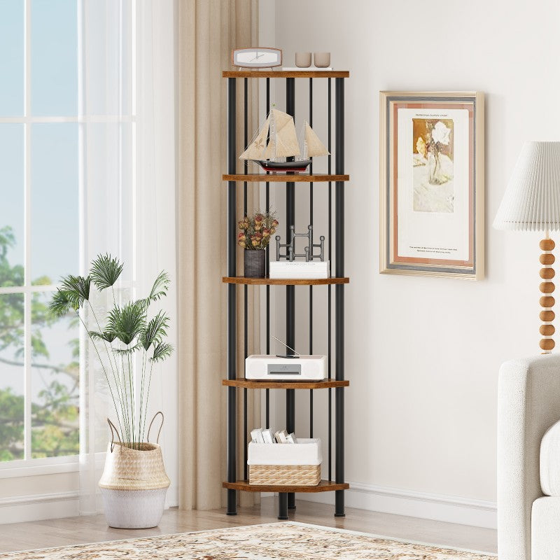 HOOBRO 5-Tier Corner Shelf Stand, Industrial 58.3" Corner Shelf, Corner Bookshelf Storage Stand, Tall Display Shelf Plant Stand for Small Space, Bathroom, Living Room Decor