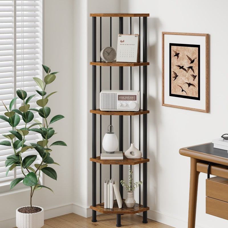 HOOBRO 5-Tier Corner Shelf Stand, Industrial 58.3" Corner Shelf, Corner Bookshelf Storage Stand, Tall Display Shelf Plant Stand for Small Space, Bathroom, Living Room Decor