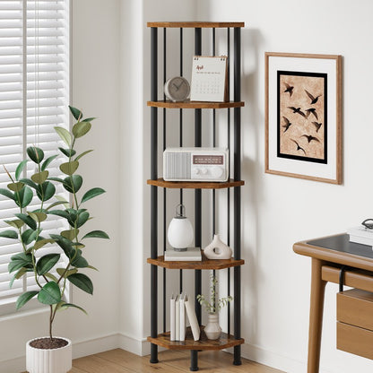 HOOBRO 5-Tier Corner Shelf Stand, Industrial 58.3" Corner Shelf, Corner Bookshelf Storage Stand, Tall Display Shelf Plant Stand for Small Space, Bathroom, Living Room Decor