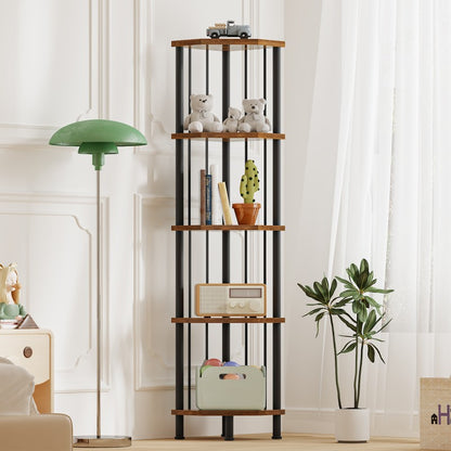 HOOBRO 5-Tier Corner Shelf Stand, Industrial 58.3" Corner Shelf, Corner Bookshelf Storage Stand, Tall Display Shelf Plant Stand for Small Space, Bathroom, Living Room Decor