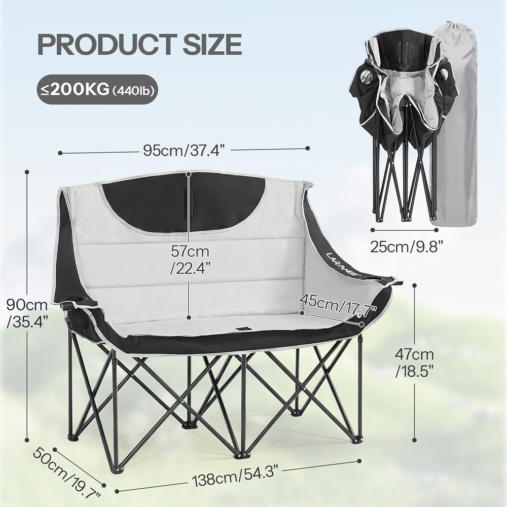HOOBRO Double Padded Camping Loveseat | Portable 2 Person Folding Moon Chair with Cup Holders
