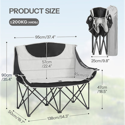 HOOBRO Double Padded Camping Loveseat | Portable 2 Person Folding Moon Chair with Cup Holders