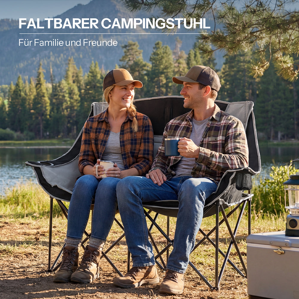 HOOBRO Double Padded Camping Loveseat | Portable 2 Person Folding Moon Chair with Cup Holders
