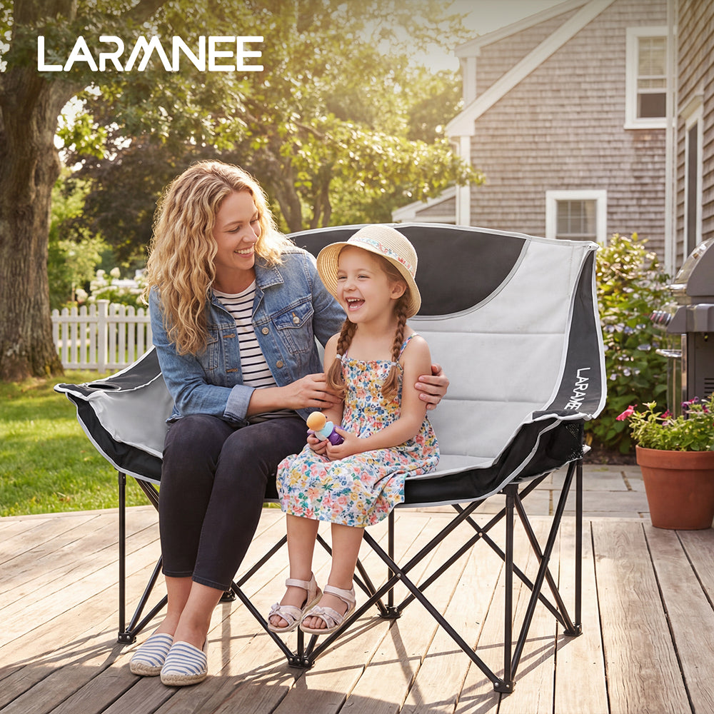 HOOBRO Double Padded Camping Loveseat | Portable 2 Person Folding Moon Chair with Cup Holders