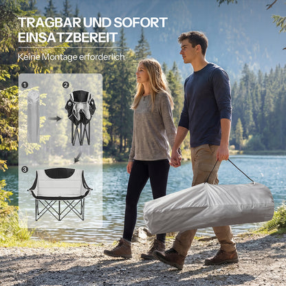 HOOBRO Double Padded Camping Loveseat | Portable 2 Person Folding Moon Chair with Cup Holders