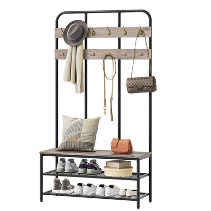 HOOBRO Hall Tree with Bench, Entryway Bench with Coat Rack, Mud Room Rack with 12 Double Hooks and Shoe Storage, Coat Tree, Shoe Organizer, for Foyer, Front Door