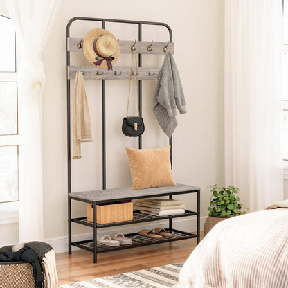 HOOBRO Hall Tree with Bench, Entryway Bench with Coat Rack, Mud Room Rack with 12 Double Hooks and Shoe Storage, Coat Tree, Shoe Organizer, for Foyer, Front Door