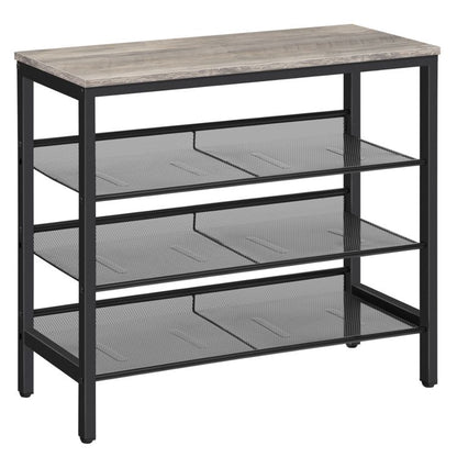 HOOBRO Industrial Shoe Rack, Shoe Shelf, Storage Organizer Unit with Mesh Shelves, Wood Look Accent Furniture with Metal Frame