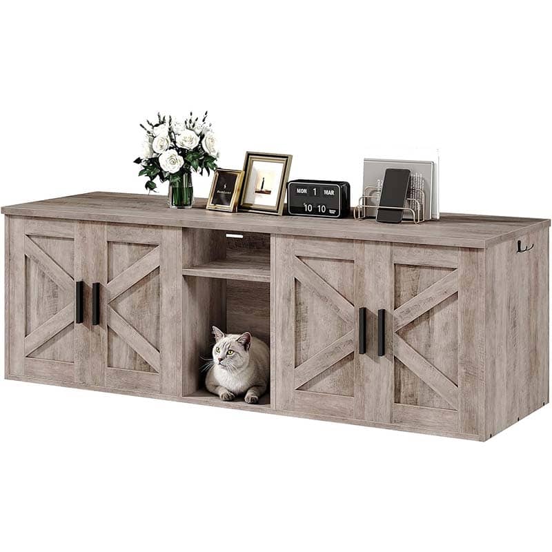 HOOBRO Double Cat Litter Box Furniture with Hidden Corridor & Divider