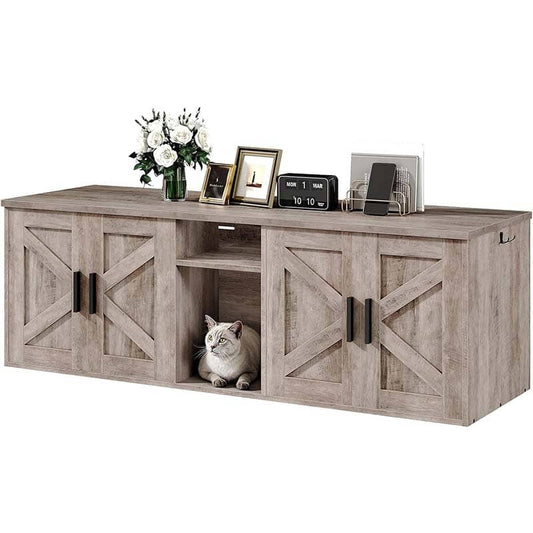 HOOBRO Double Cat Litter Box Furniture with Hidden Corridor & Divider