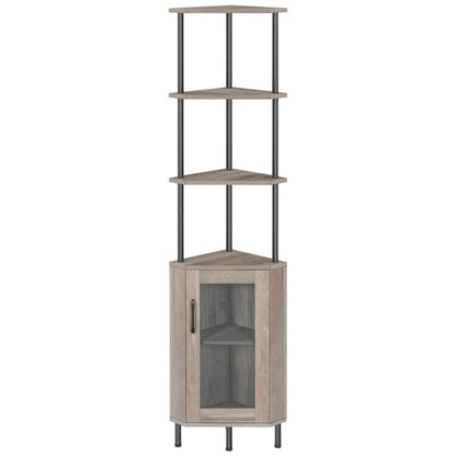 HOOBRO Corner Shelf Stand, 64.8" Tall Industrial Corner Cabinet with Doors, 5-Tier Corner Bookcase, Corner Display Cabinet Plant Stand, Display Shelves Rack for Living Room
