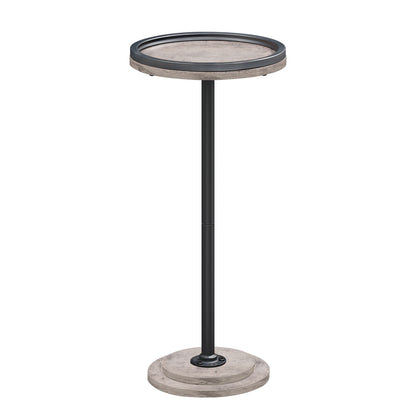 Small round pedestal side table with black metal column base and round tabletop