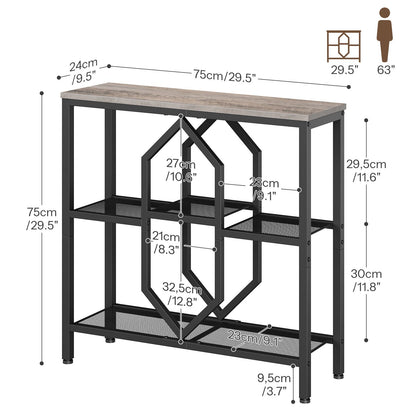 HOBORO Industrial Console Table with Geometric Shelves, Slim Grey Entryway Table