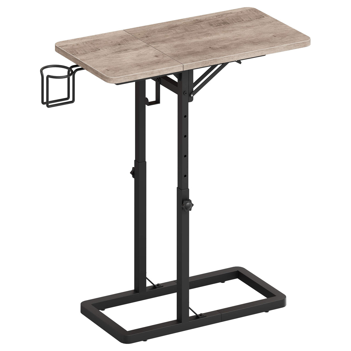HOOBRO Adjustable Height C-Shaped TV Tray Table with Cup Holder and Hook
