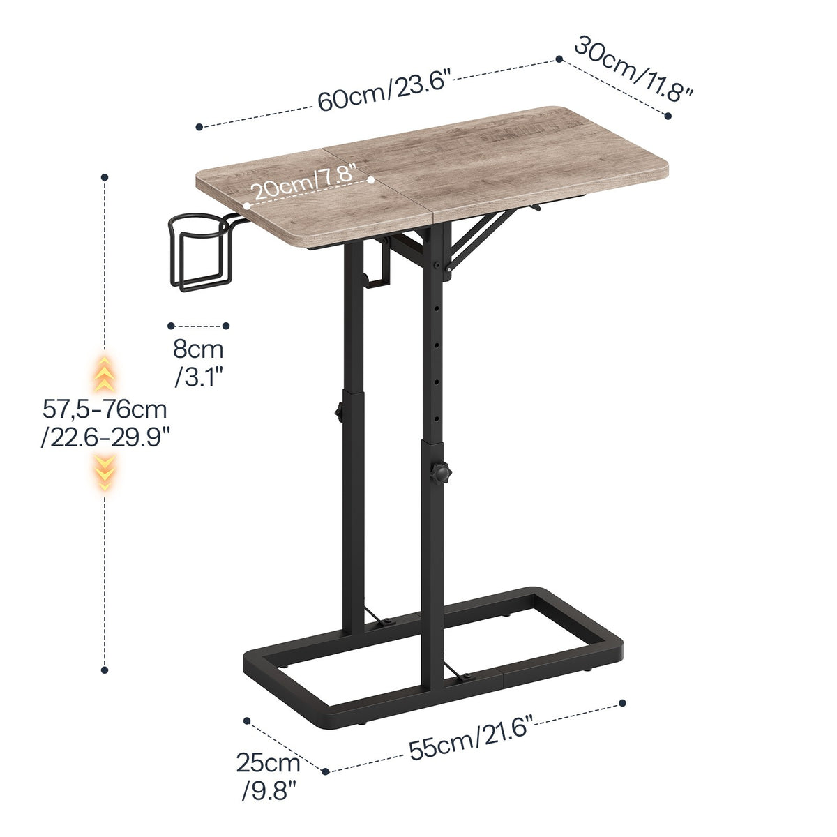 HOOBRO Adjustable Height C-Shaped TV Tray Table with Cup Holder and Hook