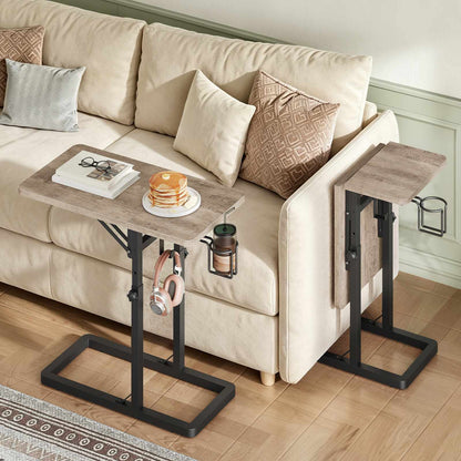 HOOBRO Adjustable Height C-Shaped TV Tray Table with Cup Holder and Hook