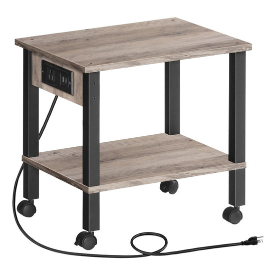 HOOBRO 2-Tier Printer Stand with Charging Station, Under Desk Printer Table, Printer Cart with Storage Shelves, Shelf for Small Spaces, for Home Office