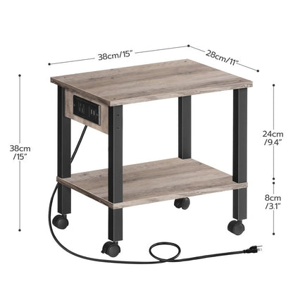 HOOBRO 2-Tier Printer Stand with Charging Station, Under Desk Printer Table, Printer Cart with Storage Shelves, Shelf for Small Spaces, for Home Office