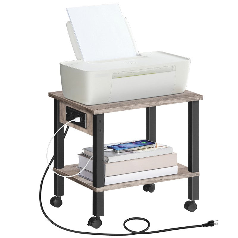HOOBRO 2-Tier Printer Stand with Charging Station, Under Desk Printer Table, Printer Cart with Storage Shelves, Shelf for Small Spaces, for Home Office