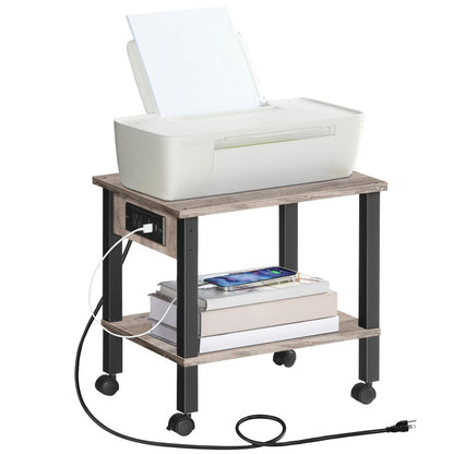 HOOBRO 2-Tier Printer Stand with Charging Station, Under Desk Printer Table, Printer Cart with Storage Shelves, Shelf for Small Spaces, for Home Office