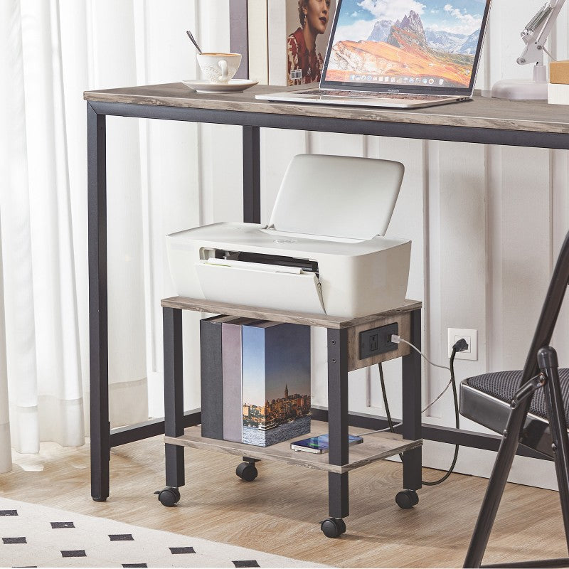 HOOBRO 2-Tier Printer Stand with Charging Station, Under Desk Printer Table, Printer Cart with Storage Shelves, Shelf for Small Spaces, for Home Office