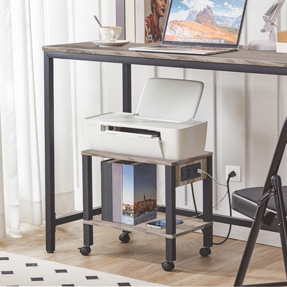 HOOBRO 2-Tier Printer Stand with Charging Station, Under Desk Printer Table, Printer Cart with Storage Shelves, Shelf for Small Spaces, for Home Office