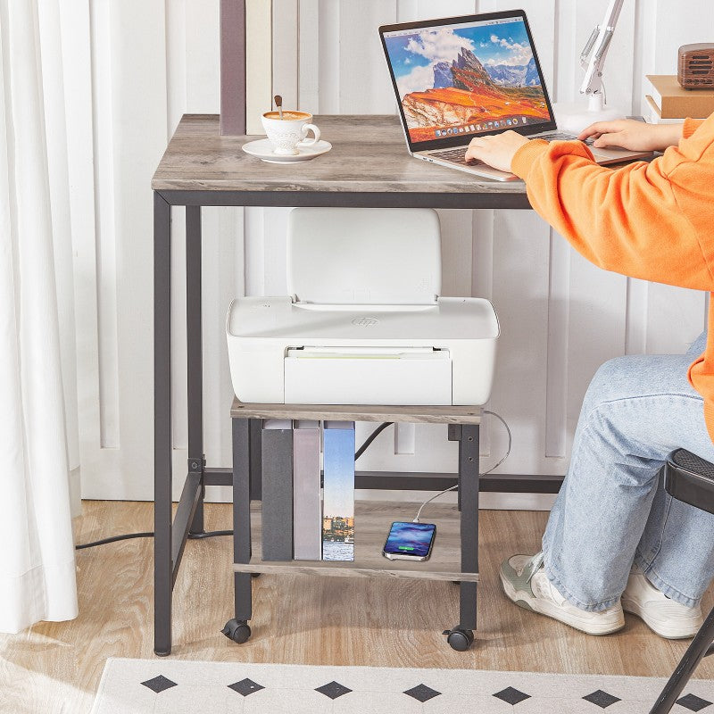 HOOBRO 2-Tier Printer Stand with Charging Station, Under Desk Printer Table, Printer Cart with Storage Shelves, Shelf for Small Spaces, for Home Office
