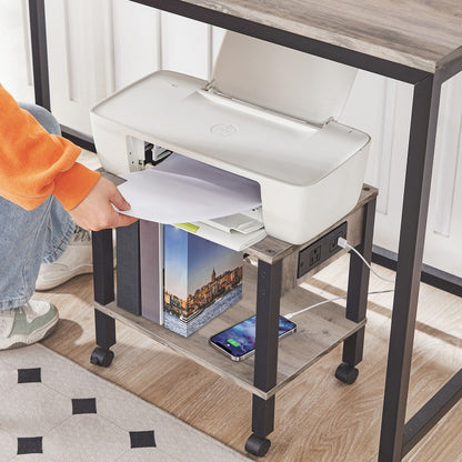 HOOBRO 2-Tier Printer Stand with Charging Station, Under Desk Printer Table, Printer Cart with Storage Shelves, Shelf for Small Spaces, for Home Office