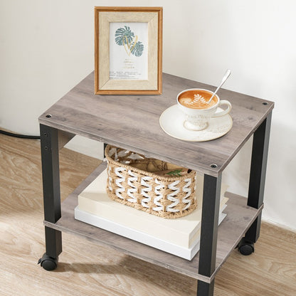 HOOBRO 2-Tier Printer Stand with Charging Station, Under Desk Printer Table, Printer Cart with Storage Shelves, Shelf for Small Spaces, for Home Office