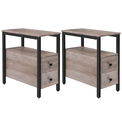 HOOBRO End Tables Set of 2, Narrow Nightstand with Drawers, Narrow Side Table, Bedside Tables for Small Spaces, Living Room, Bedroom, Wooden Look Accent Table