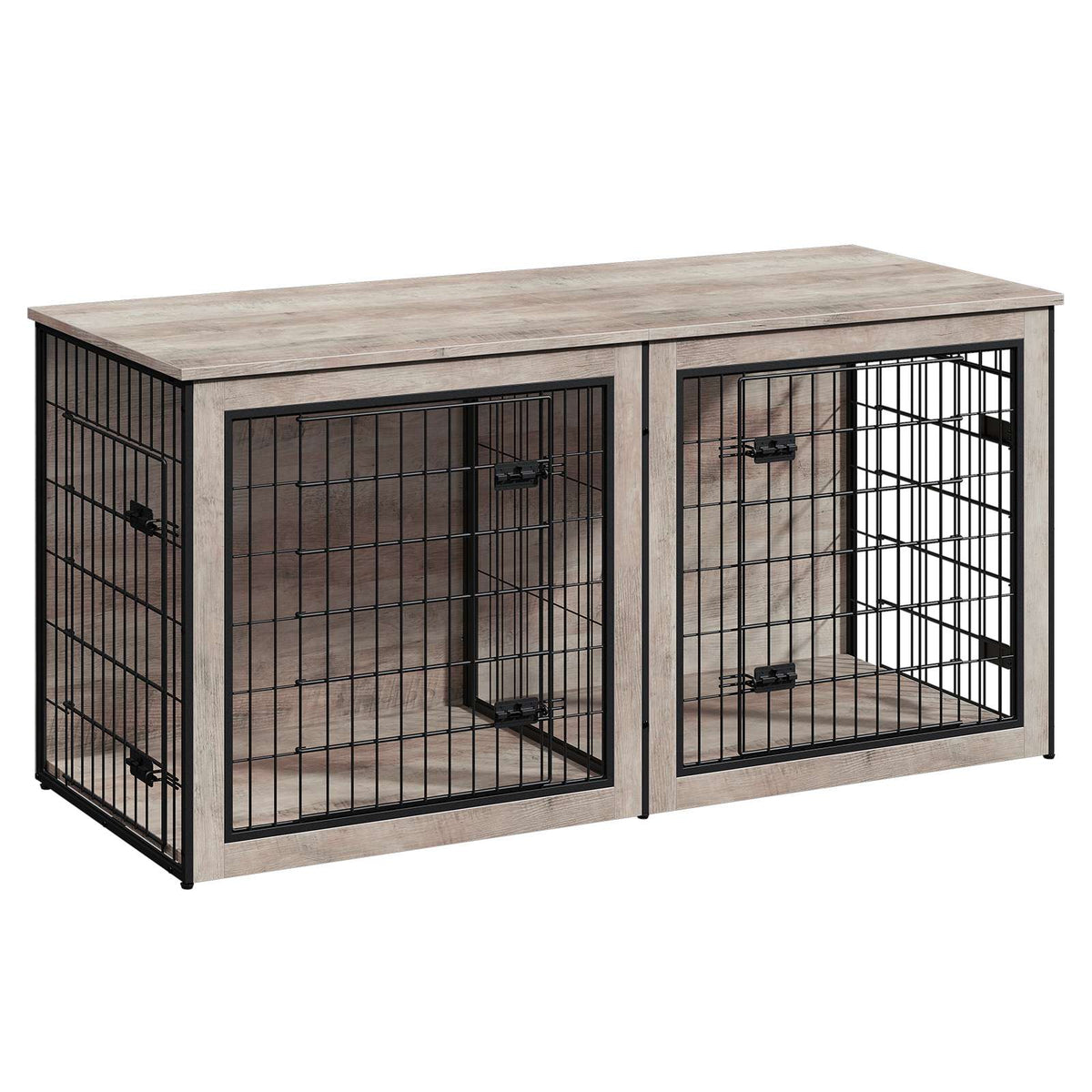 HOOBRO Wooden Double Dog Crate & TV Stand Furniture with Removable Divider