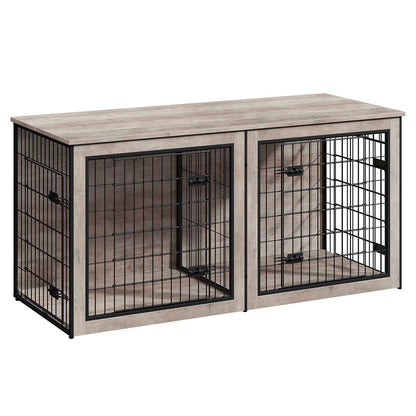 HOOBRO Wooden Double Dog Crate & TV Stand Furniture with Removable Divider