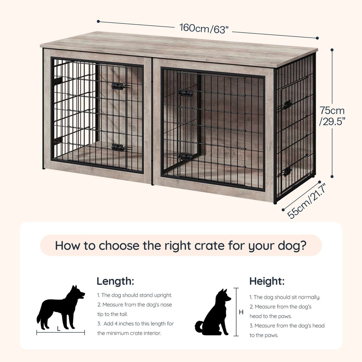 HOOBRO Wooden Double Dog Crate & TV Stand Furniture with Removable Divider