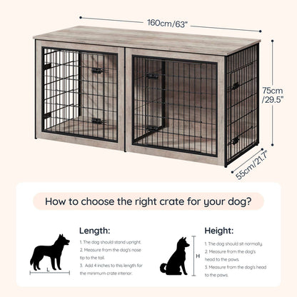 HOOBRO Wooden Double Dog Crate & TV Stand Furniture with Removable Divider