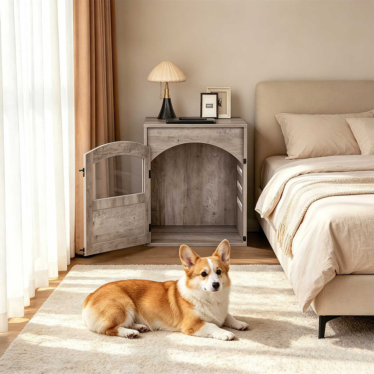 HOOBRO Furniture Style Wooden Dog Crate Accent End Table for Small Dogs