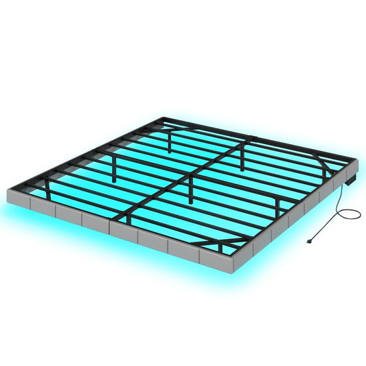 HOOBRO Floating Bed Frame King Size, Upholstered Platform Bed Frame King Size with Charging Station and LED Lights, Modern Metal King Floating Bed Frame, No Box Springs Needed